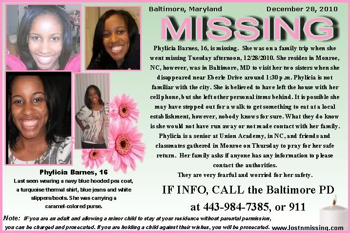 Phylicia Barnes 16 MISSING Baltimore MD