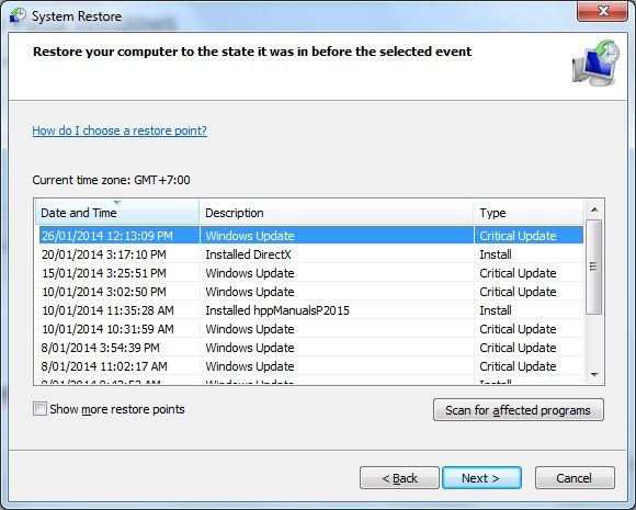 system restore
