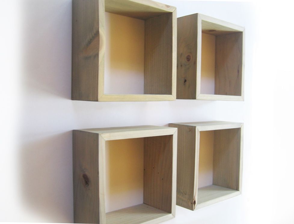  Boxes 7" Solid Wood Square Floating Shelves Handmade Light Grey  eBay