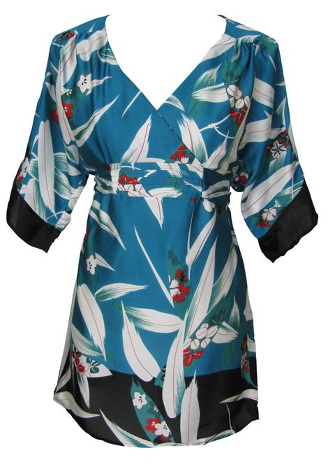 Blue-Japanese-Print-Kimono-Sleeve-Tunic-Size-8-10-12-14-New