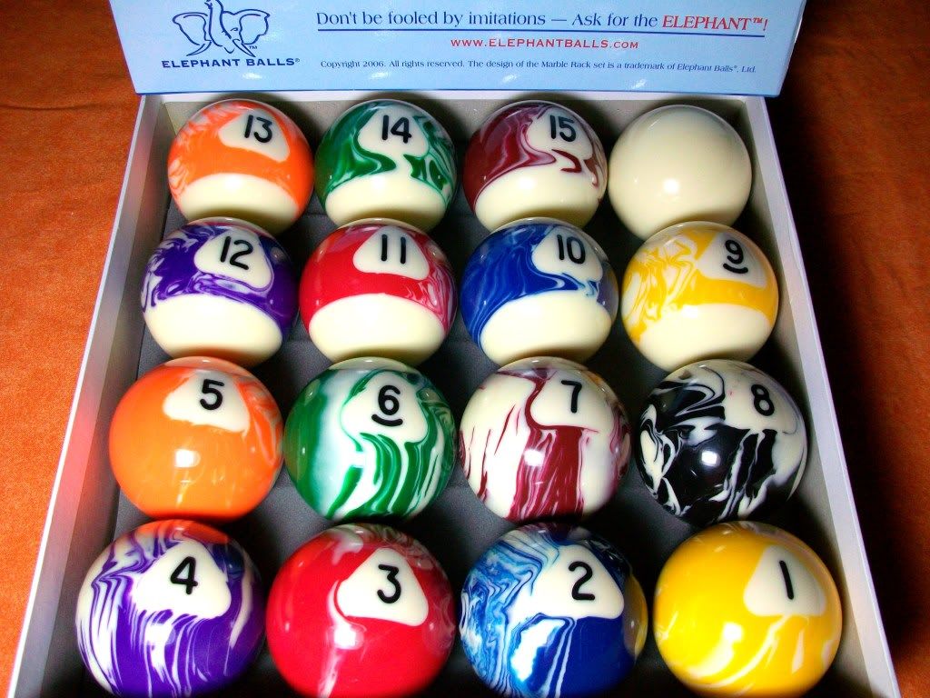 ELEPHANT MARBLE RACK COMPLETE POOL CUE BALL SET MARBALIZED QUALITY