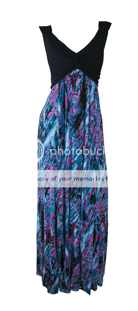 Black Pink Teal Twist Front Maxi Dress Size 16 New