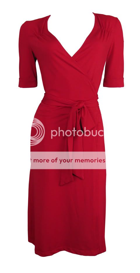 Classic Red Short Sleeve Stretch Wrap Dress Imogen Size 8 New