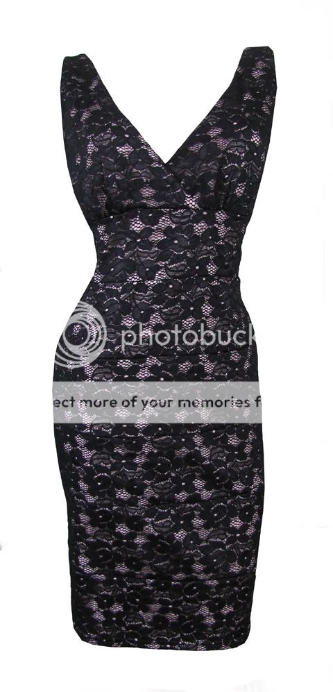 Black Beige Stretch Lace Contour Cocktail Dress GIA Size 8 10 12 14