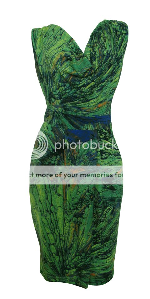 Vivid Green Stretch Draping Day Dress Karis Size 14 New